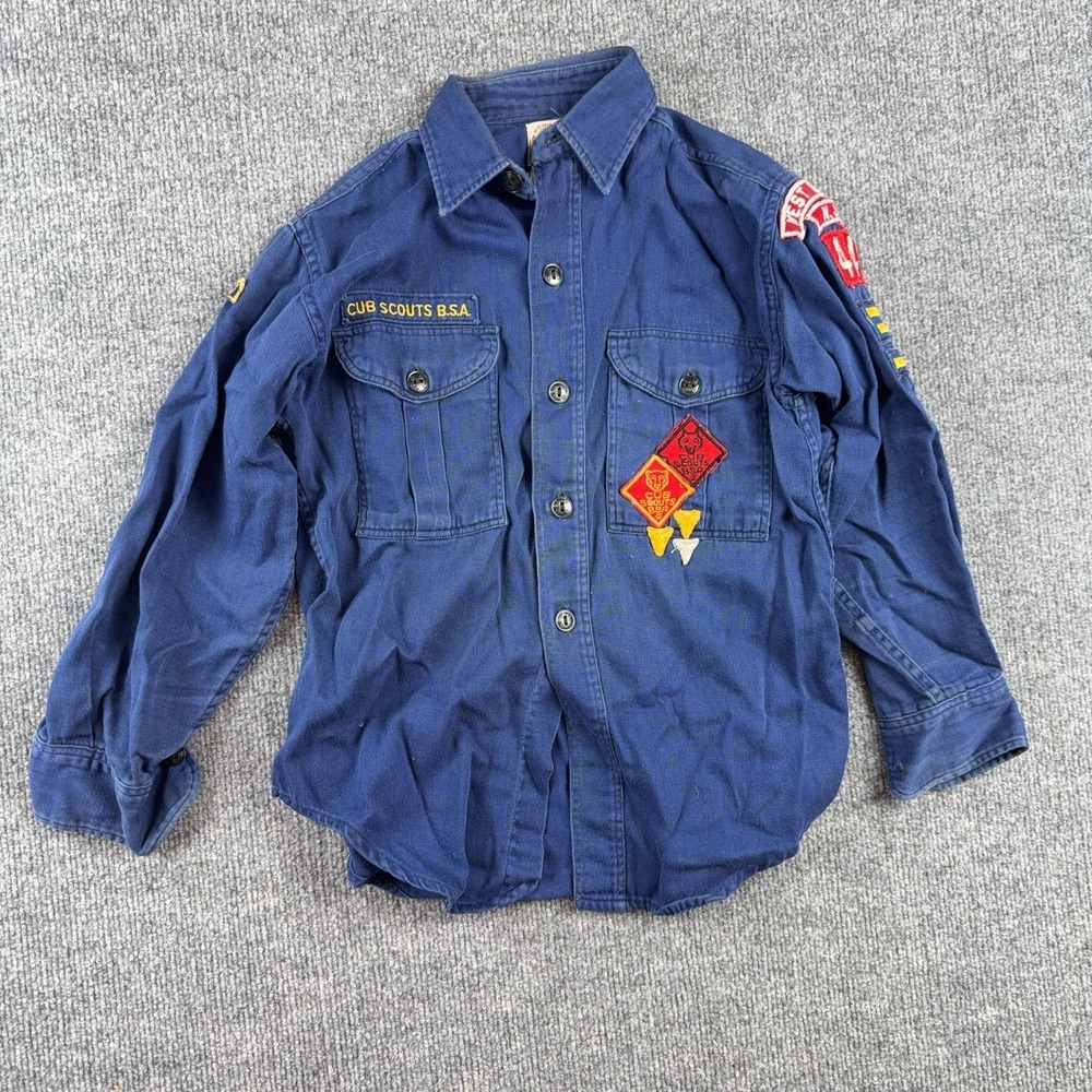 Vintage Boy Scouts Of America Shirt Boys 12 Blue Cub Scouts Uniform Patches
